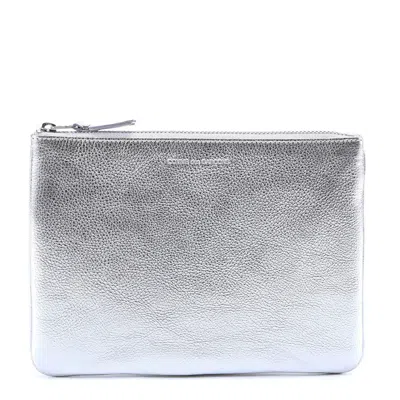 Comme Des Garçons Classic Logo Print Pouch In Silver