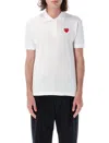 Comme Des Garçons Classic Polo Shirt With Red Heart Patch In White