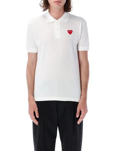 Comme Des Garçons Classic Polo Shirt With Red Heart Patch In White