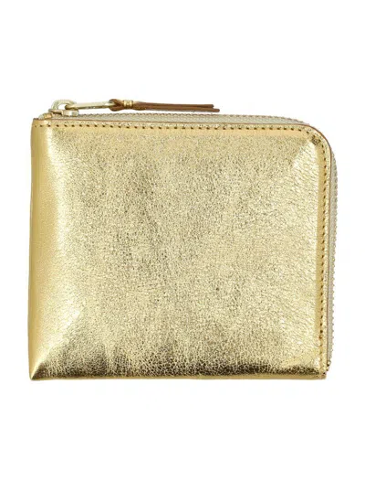 Comme Des Garçons Compact Leather Zip Wallet In Gold