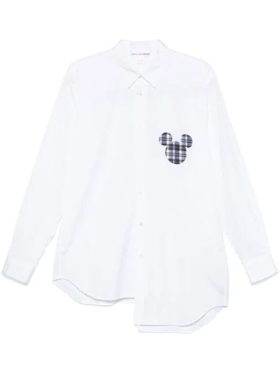 COMME DES GARÇONS CLASSIC WHITE SHIRT WITH PLAID MICKEY MOUSE PATCH