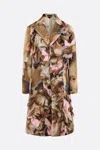 Comme Des Garçons Renaissance-print Ruched Midi Coat In Multi Pink