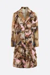 Comme Des Garçons Renaissance-print Ruched Midi Coat In Multi Pink