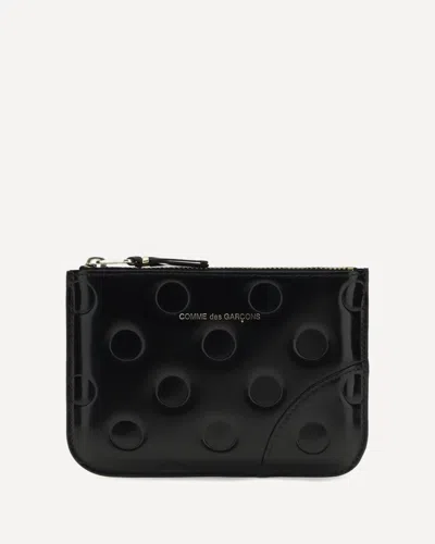 Comme Des Garçons Coin Purse With Embossed Polka Dot Print In Black