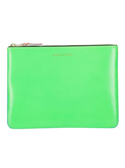 Comme Des Garçons Color-block Leather Wallet In Green
