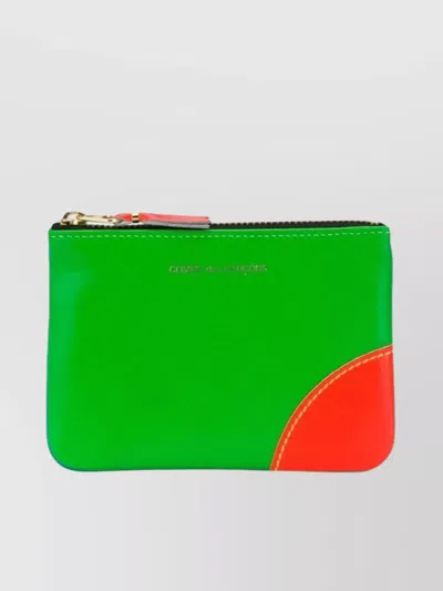 Comme Des Garçons Color Block Wallet Featuring Fluorescent Accents In Green