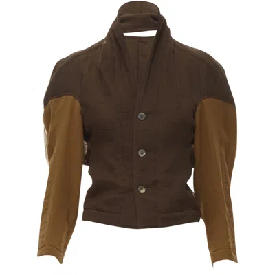 Comme Des Garçons Comme Des Garcons Color Blocked Cut Out Collar Jacket In Brown