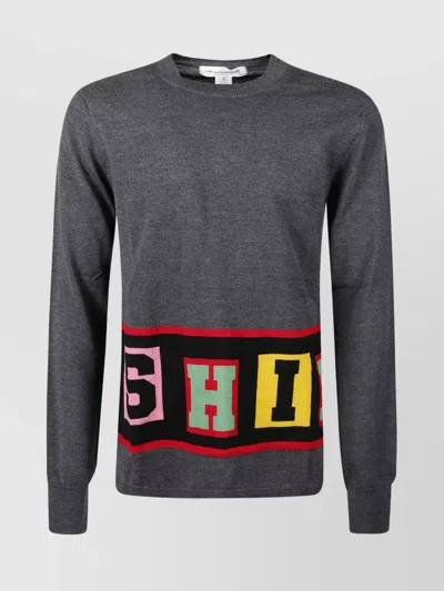Comme Des Garçons Colorful Letter Design Long Sleeve Knitwear In Gray