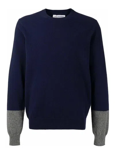 Comme Des Garçons Colour-block Crew Neck Sweater In Navy,top Grey