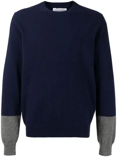 Comme Des Garçons Colour-block Crew Neck Sweater In Navy,top Grey