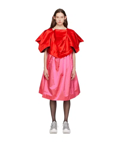 Comme Des Garçons Colour-block Voluminous Midi Dress In Red