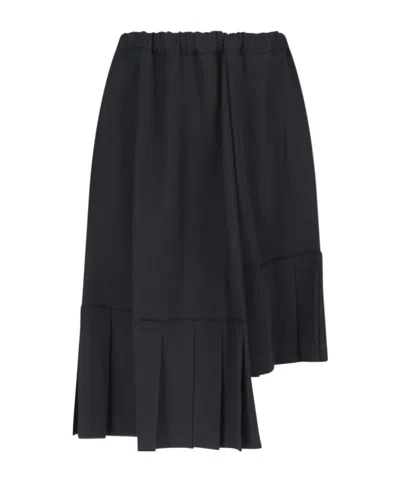 Comme Des Garçons Asymmetric Pleated Midi Skirt In Black