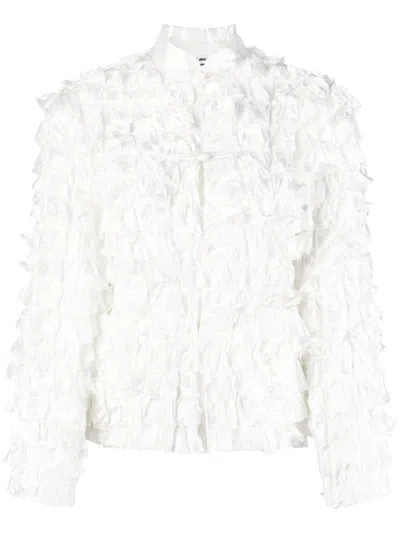 Comme Des Garçons Band-collar Ruffled Fitted Jacket In White