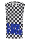 Comme Des Garçons Checked Slogan-print Tank Top In Multicolor
