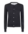 Comme Des Garçons Ribbed Hem Long Sleeve Crew Neck Cardigan In Blue