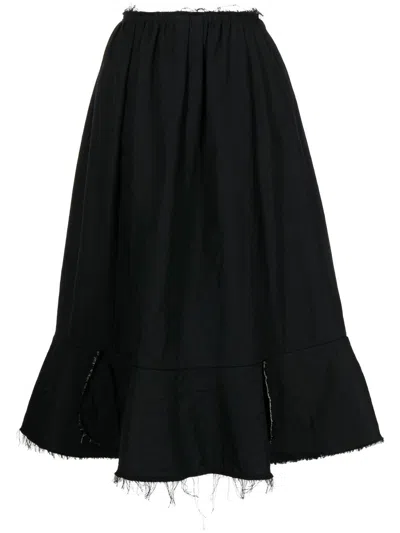 Comme Des Garçons Distressed Flared Midi Skirt In Black