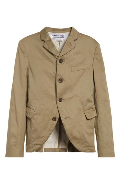 Comme Des Garçons Garment Washed Cotton Twill Cutaway Blazer In Brown