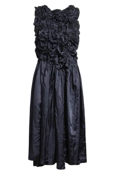 Comme Des Garçons Gathered Ruffle Satin Dress In Blue
