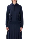 Comme Des Garçons Girl Navy Hoodie With Ruffle Pockets In Blue
