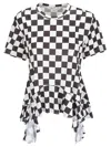 Comme Des Garçons Checked Handkerchief-hem T-shirt In White/black