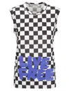 Comme Des Garçons Checked Slogan-print Tank Top In Wht/blkx Blue
