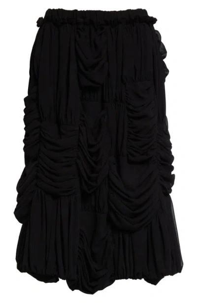 Comme Des Garçons Comme Des Garçons Panel Ruched Georgette Midi Skirt In Black