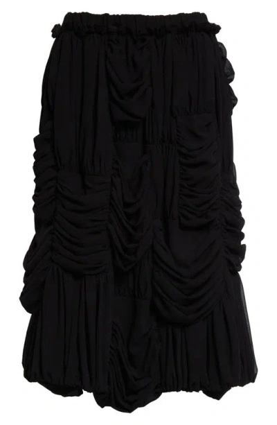 Comme Des Garçons Panel Ruched Georgette Midi Skirt In Black
