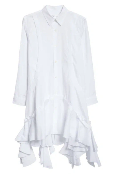Comme Des Garçons Comme Des Garçons Peplum Extralong Cotton Broadcloth Button-up Shirt In White