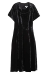 Comme Des Garçons Pleated Crushed Velvet A-line Dress In Black