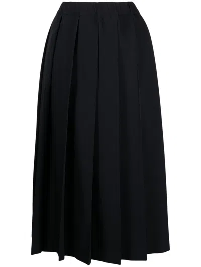 Comme Des Garçons Pleated Wool Midi Skirt In 1 Black