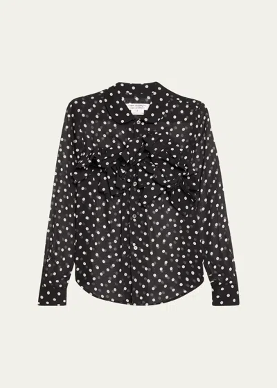 Comme Des Garçons Polka Dot Bow Button Down Blouse In Black
