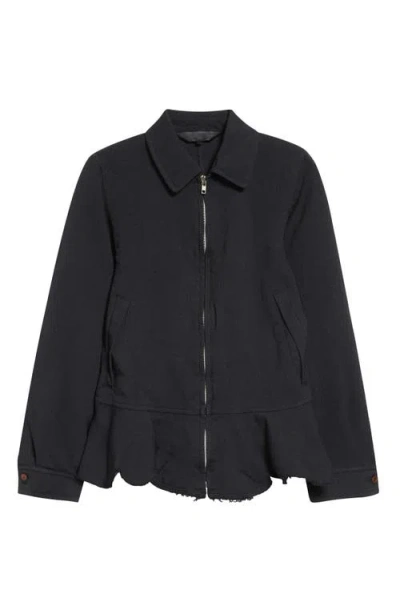 Comme Des Garçons Raw Edge Gabardine Peplum Jacket In Black