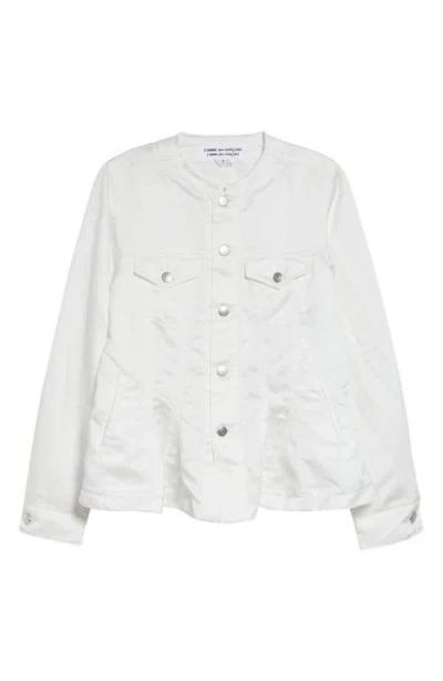 Comme Des Garçons Raw Edge Satin Peplum Jacket In White