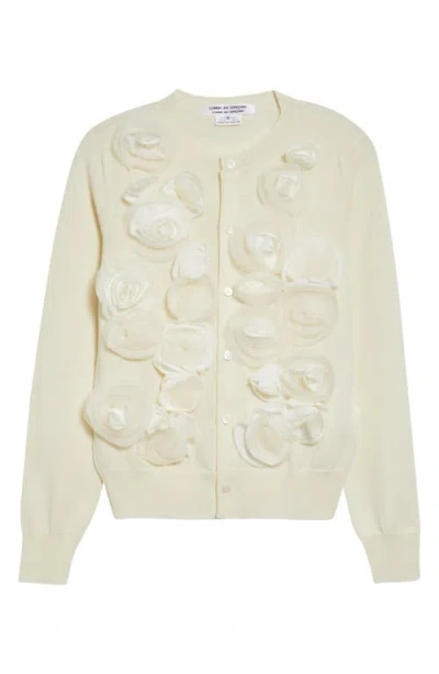 Comme Des Garçons Rosette Appliqué Wool Cardigan In White