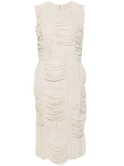 Comme Des Garçons Ruched Midi Dress In Neutrals