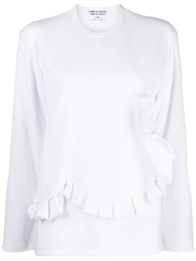 Comme Des Garçons Ruffle-detail Long-sleeved T-shirt In White