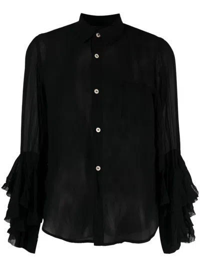 Comme Des Garçons Ruffle-detailed Semi-sheer Shirt In Black