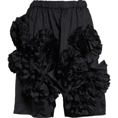Comme Des Garçons Ruffle Rosette Taffeta Shorts In Black