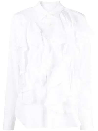 Comme Des Garçons Ruffled Buttoned Cotton Shirt In 白色
