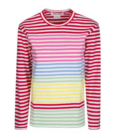 Comme Des Garçons Striped Long Sleeved T-shirt In Multi