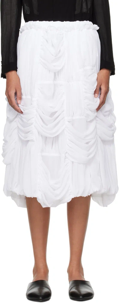 Comme Des Garçons Comme Des Garçons White Ruched Midi Skirt In 3 White