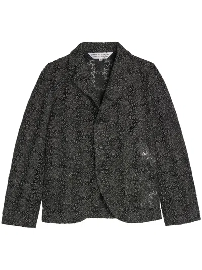 Comme Des Garçons Lace Single-breasted Blazer In Black Lame