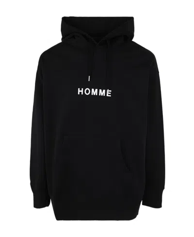 Comme Des Garçons Homme Logo Printed Drawstring Hoodie In Black