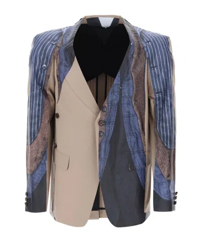 Comme Des Garçons Homme Plus Trompe-l'oeil Printed Long-sleeved Blazer In Black