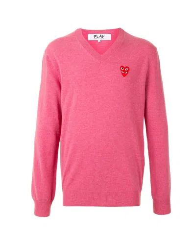 Comme Des Garçons Play V-neck Knitted Sweater In Pink