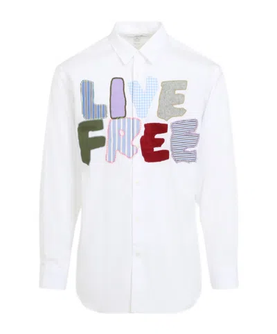 Comme Des Garçons Shirt Live Free Patch Long-sleeved Shirt In White