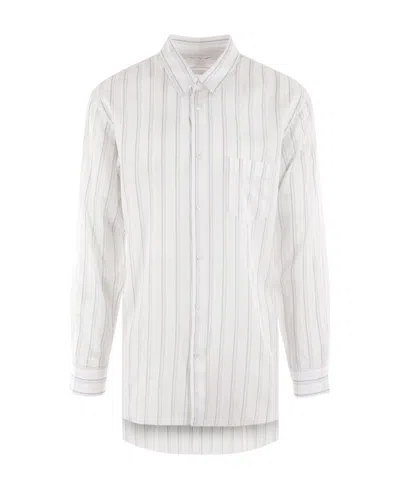 Comme Des Garçons Shirt Striped Long-sleeved Shirt In White