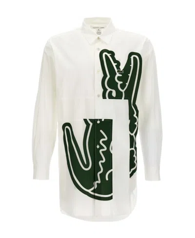 Comme Des Garçons Shirt X Lacoste Asymmetric-hem Buttoned Shirt In White