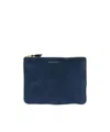 Comme Des Garçons Wallet Logo Printed Zip-up Pouch In Blue