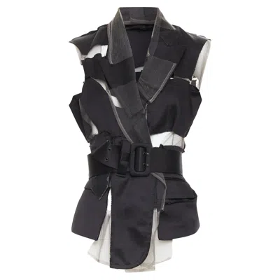 Comme Des Garçons Commes Des Garçons Runway Black Satin Sheer Patchwork Tulle Belted Vest